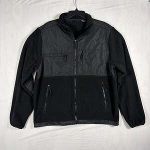 U.S. Life Men's Black Full Zip Fleece Jacket with Nylon Panel Accents Size XXL